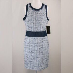 Karl Lagerfeld Mixed-Media Plaid Tweed A-line Mini Dress, Light Blue US 8